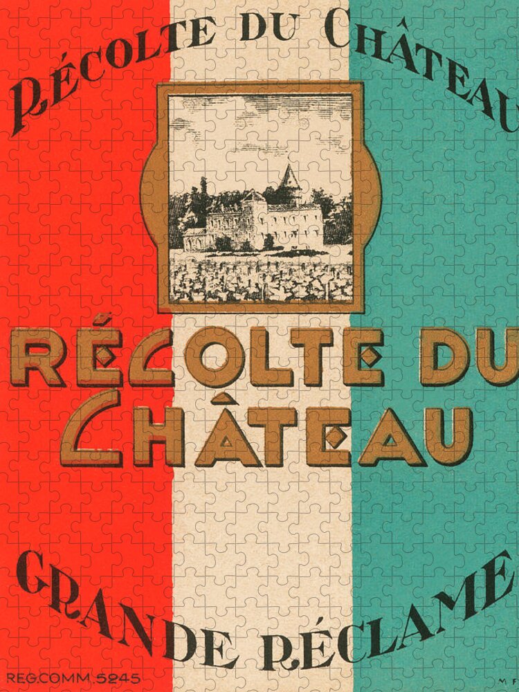 Vintage Jigsaw Puzzle featuring the drawing Recolte du Chateau by Vintage Wine Labels