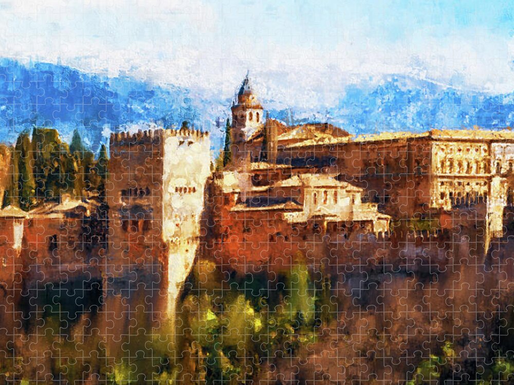 Granada Jigsaw Puzzle featuring the painting Recuerdos de la Alhambra - 03 by AM FineArtPrints