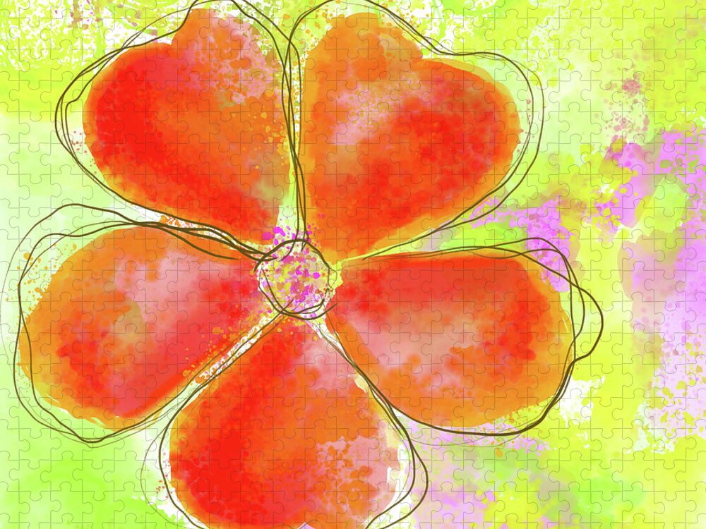 Red Abstract Flower Watercolor Painting Jigsaw Puzzle featuring the digital art Red Abstract Flower Watercolor Painting by Patricia Awapara