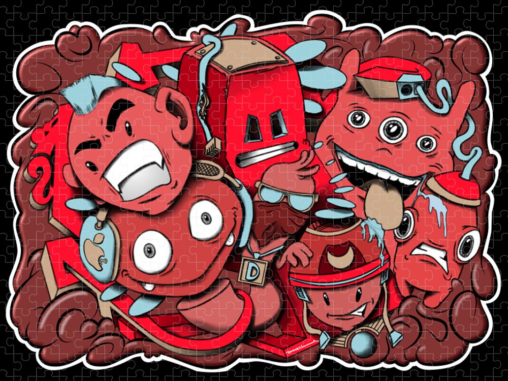 Red and Blue graffiti cartoon characters Jigsaw Puzzle by Donald Lawrence -  Fine Art America