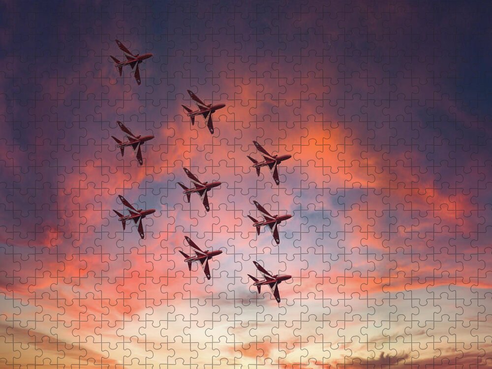 Eastbourne International Airshow Jigsaw Puzzle featuring the photograph Red Arrows over Eastbourne by Andrew Lalchan