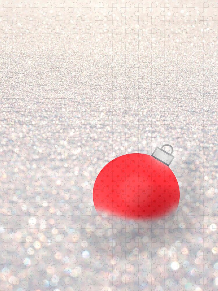 Red Ball Jigsaw Puzzle featuring the mixed media Red Ball in Snow by Moira Law