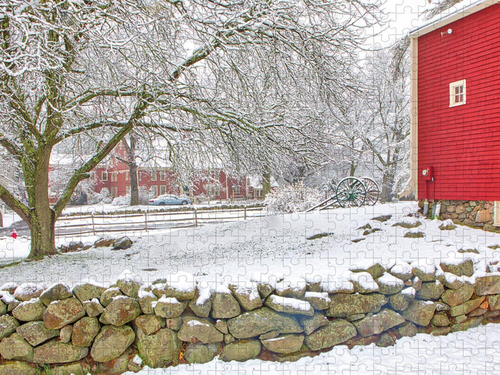Snow Covered Jigsaw Puzzle featuring the photograph Red Barn at the Longfellows Wayside Inn by Juergen Roth