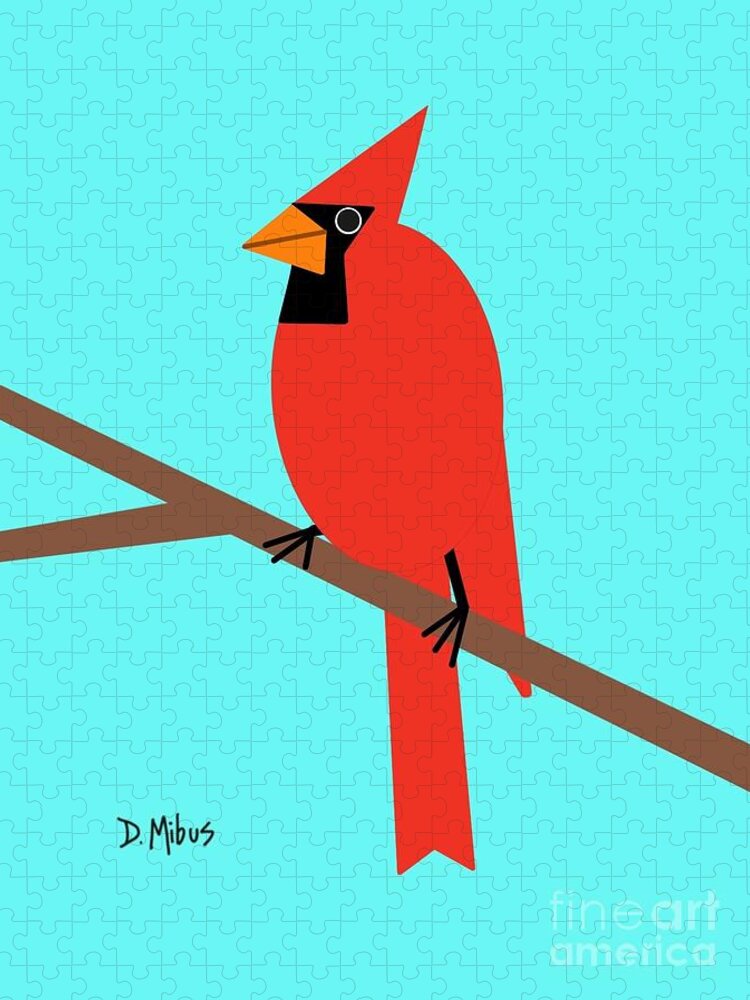 Red Bird Jigsaw Puzzle featuring the digital art Red Cardinal Bird by Donna Mibus