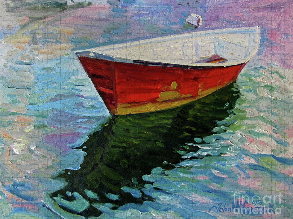 Boat Jigsaw Puzzle featuring the painting Red Dory, Gloucester by John McCormick