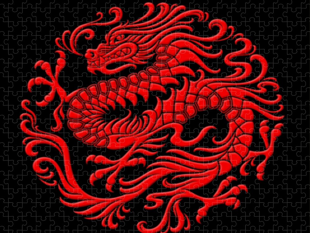 Red Jigsaw Puzzle featuring the digital art Red dragon by Mopssy Stopsy