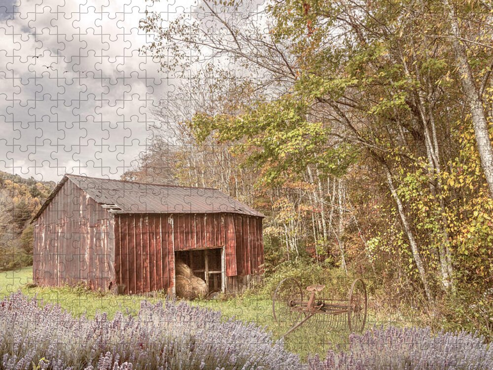 Barns Jigsaw Puzzle featuring the photograph Red Farmhouse Hay Barn along the Creeper Trail Damascus Virginia by Debra and Dave Vanderlaan
