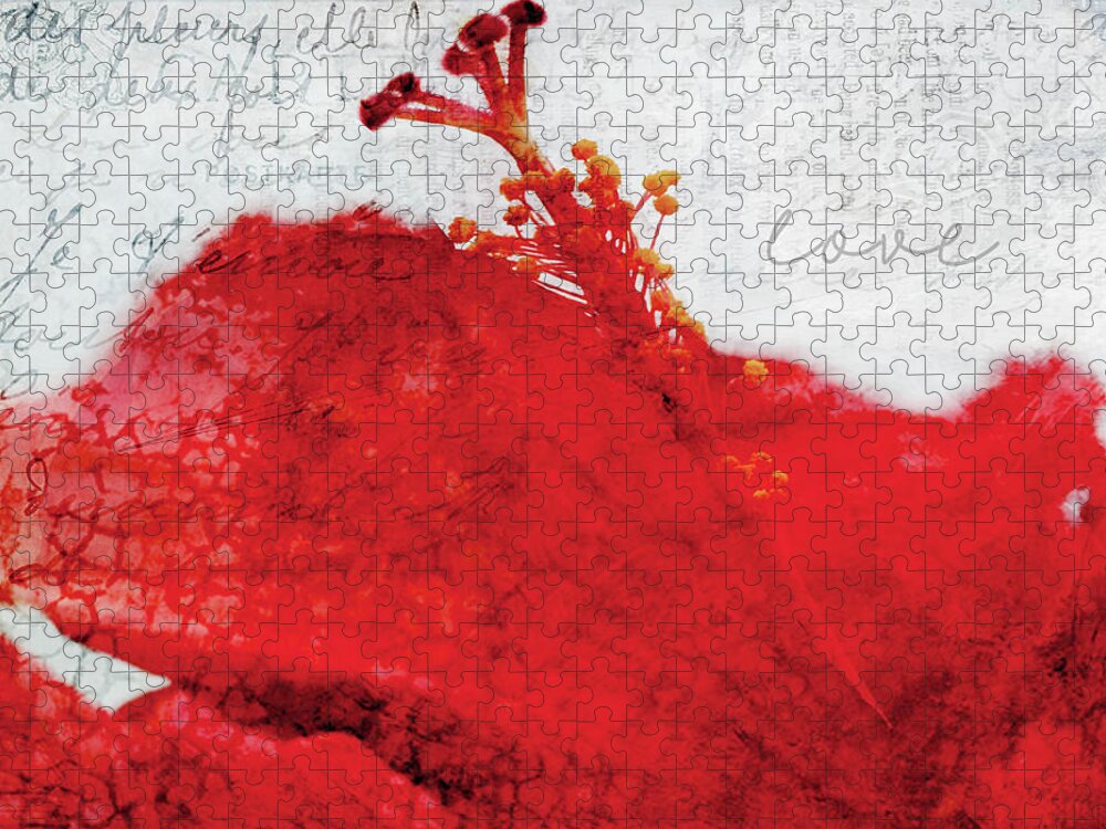 Valentine Jigsaw Puzzle featuring the digital art Red Flower of Love by Moira Law