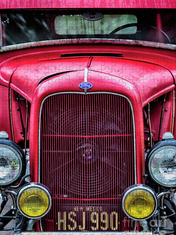 Red Jigsaw Puzzle featuring the photograph Red Ford Rat Rod by Tim Gainey