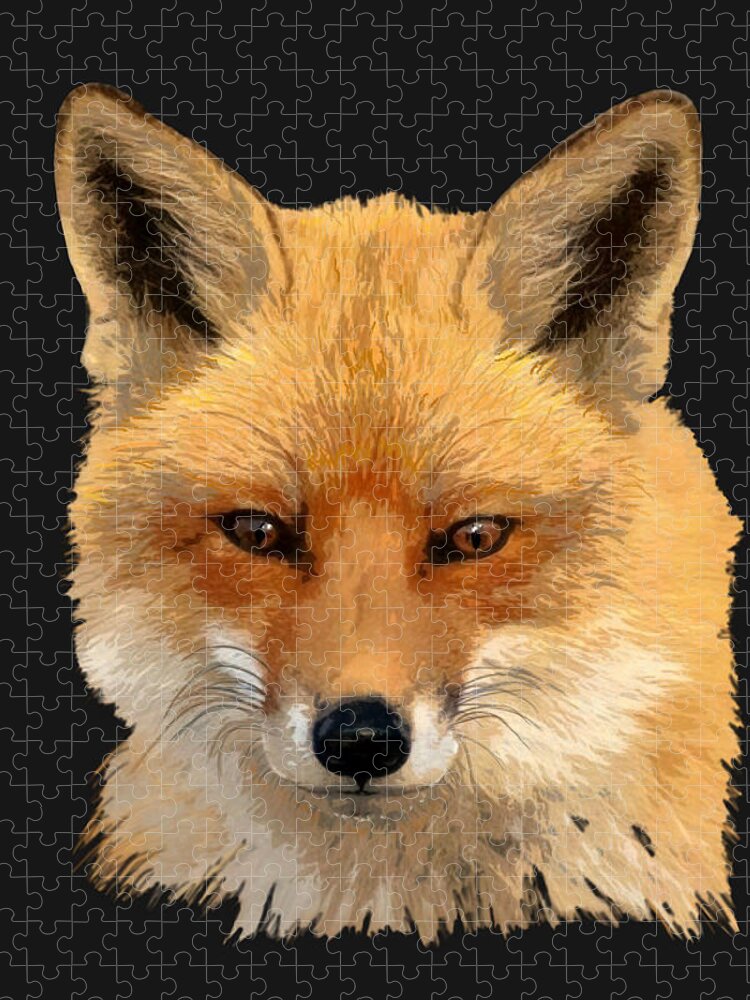 Fox Jigsaw Puzzle featuring the painting Red Fox Portrait Sans Background by Judy Link Cuddehe