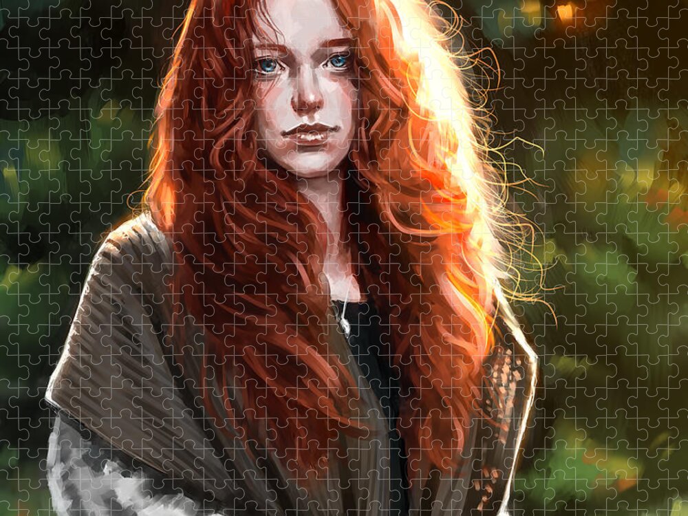 Red Hair Girl Jigsaw Puzzle featuring the digital art Red hair girl - portrait by Darko B