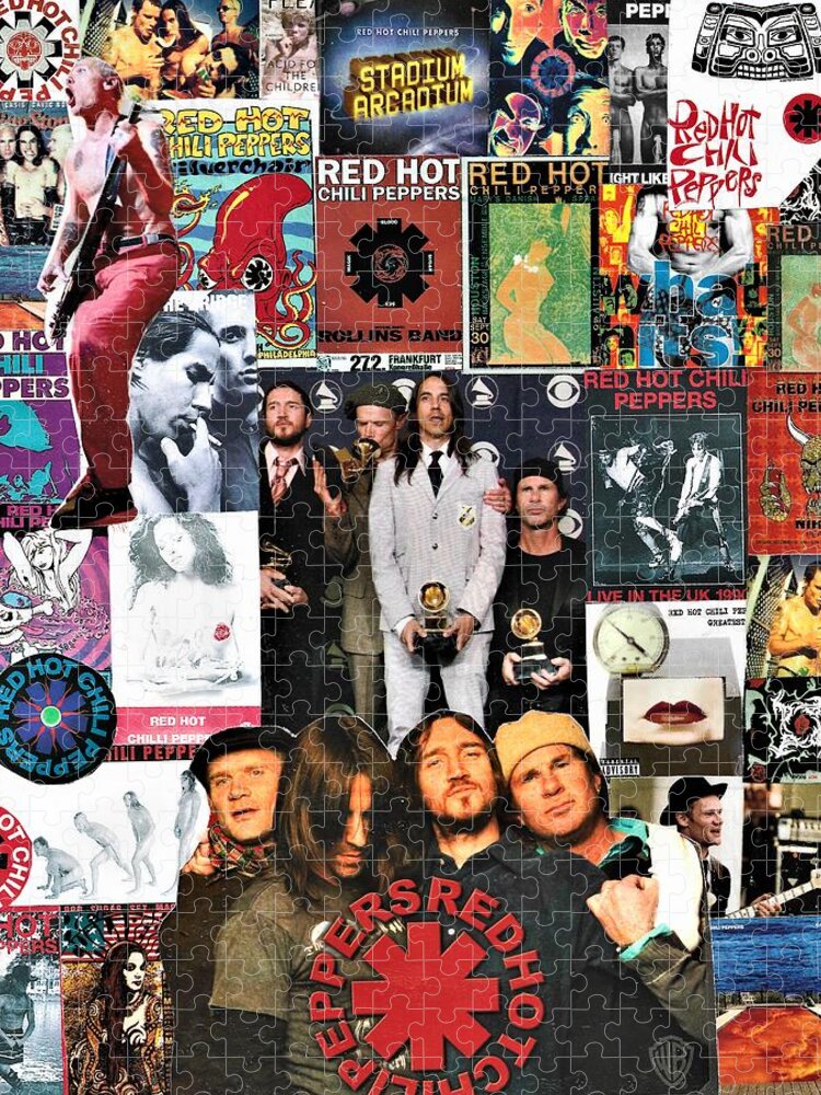 Collage Jigsaw Puzzle featuring the painting Red Hot Chili Peppers Collage 2 by Doug Siegel