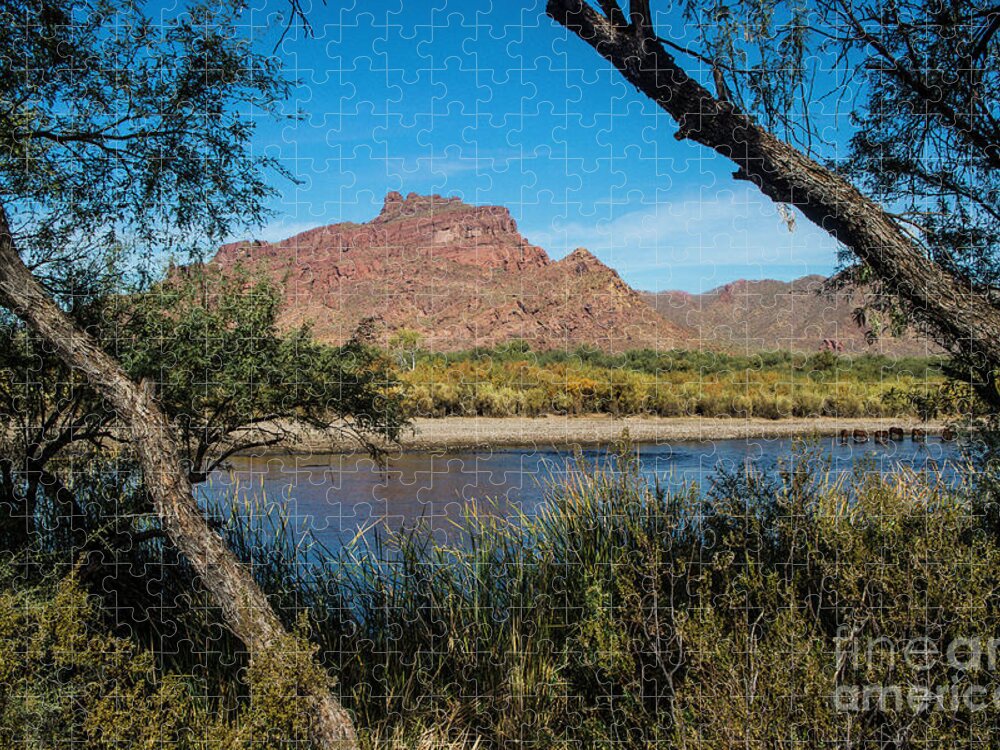 Arizona Jigsaw Puzzle featuring the photograph Red Mountain Through the Trees by Kathy McClure