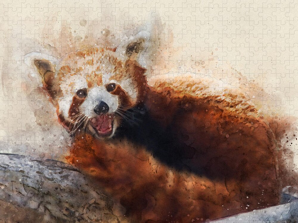 Red Panda Jigsaw Puzzle featuring the digital art Red Panda by Geir Rosset