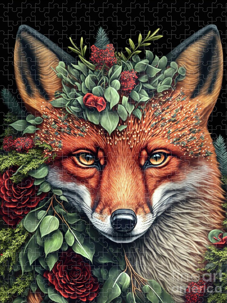Red Fox Jigsaw Puzzle featuring the painting Red Rose Fox by Tina LeCour