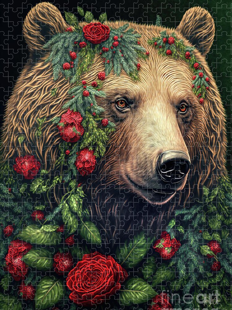 Grizzly Bear Jigsaw Puzzle featuring the painting Red Rose Grizzly by Tina LeCour