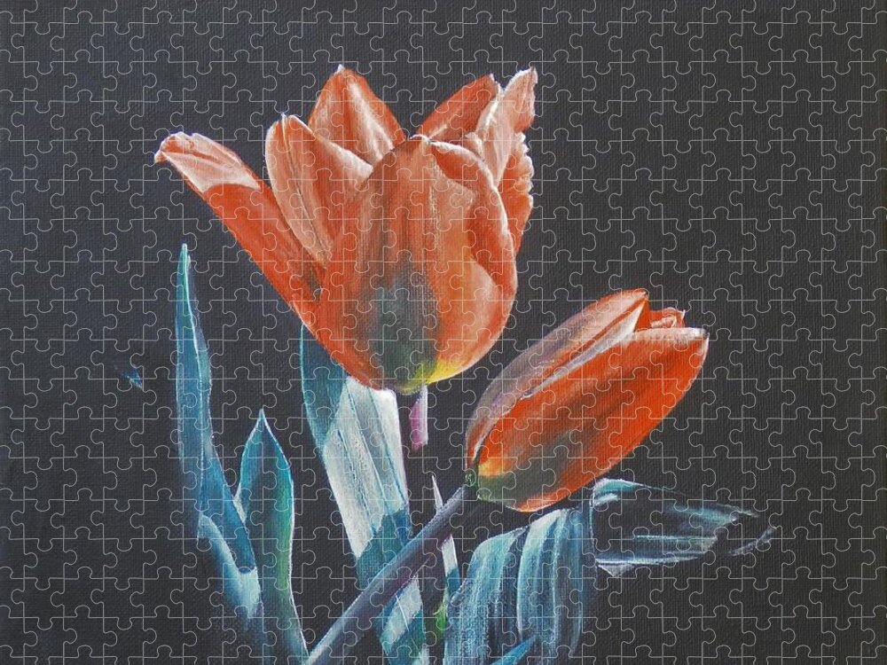 Tulip Jigsaw Puzzle featuring the painting Red Tulips by John Neeve