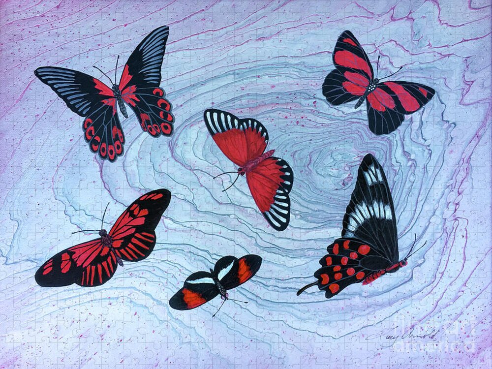 Butterflies Jigsaw Puzzle featuring the painting Red Wings by Lucy Arnold