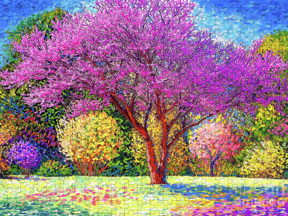Tree Jigsaw Puzzle featuring the painting Redbud Radiance by Jane Small