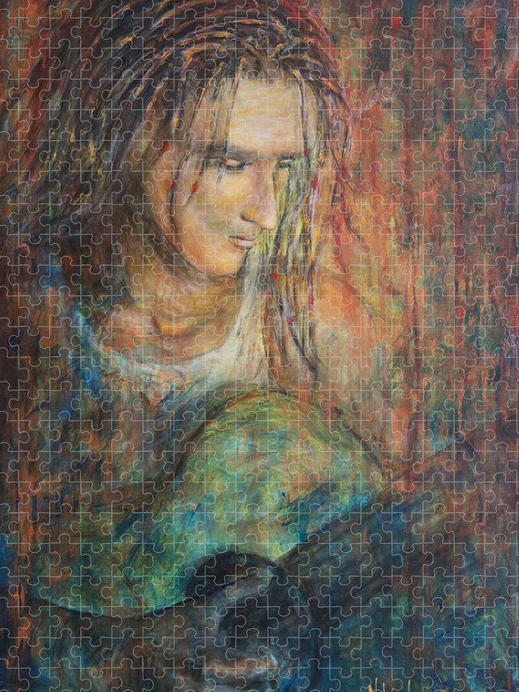 Man With Dreadlocks Jigsaw Puzzle featuring the painting Redemption Songs by Nik Helbig