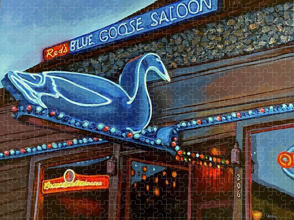 Blue Goose Saloon Jigsaw Puzzle featuring the painting Reds Blue Goose Saloon by Les Herman