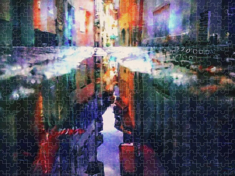 Reflecting On A Rainy Day Jigsaw Puzzle featuring the digital art Reflecting on a Rainy Day by Susan Maxwell Schmidt
