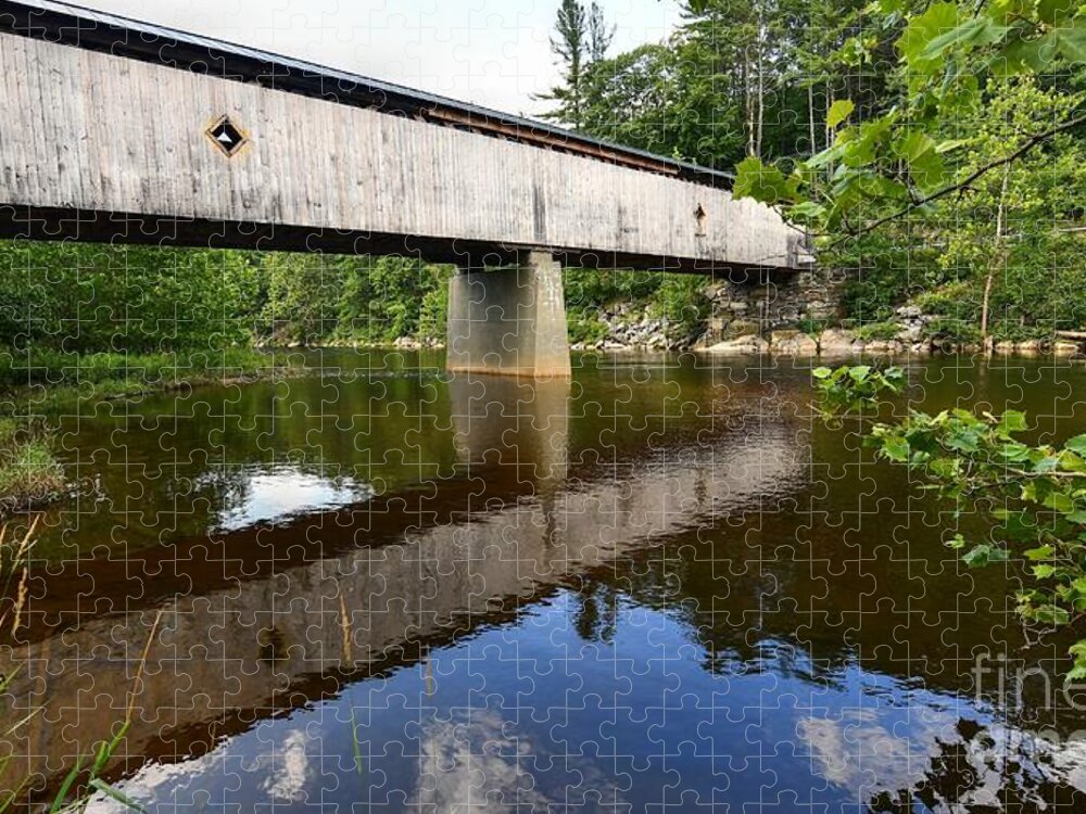Reflection Jigsaw Puzzle featuring the photograph Reflection of a Covered Bridge by Steve Brown