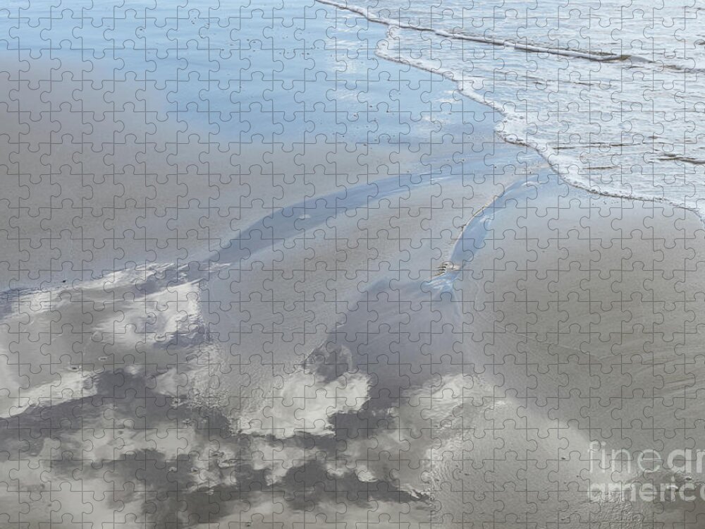 Sandy Beach Jigsaw Puzzle featuring the photograph Reflection of the clouds in the wet sand by Adriana Mueller