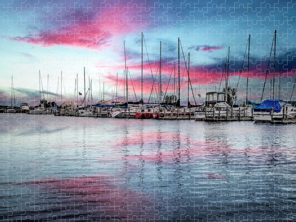 Boats Jigsaw Puzzle featuring the photograph Reflections and Boats at the Harbor by Debra and Dave Vanderlaan