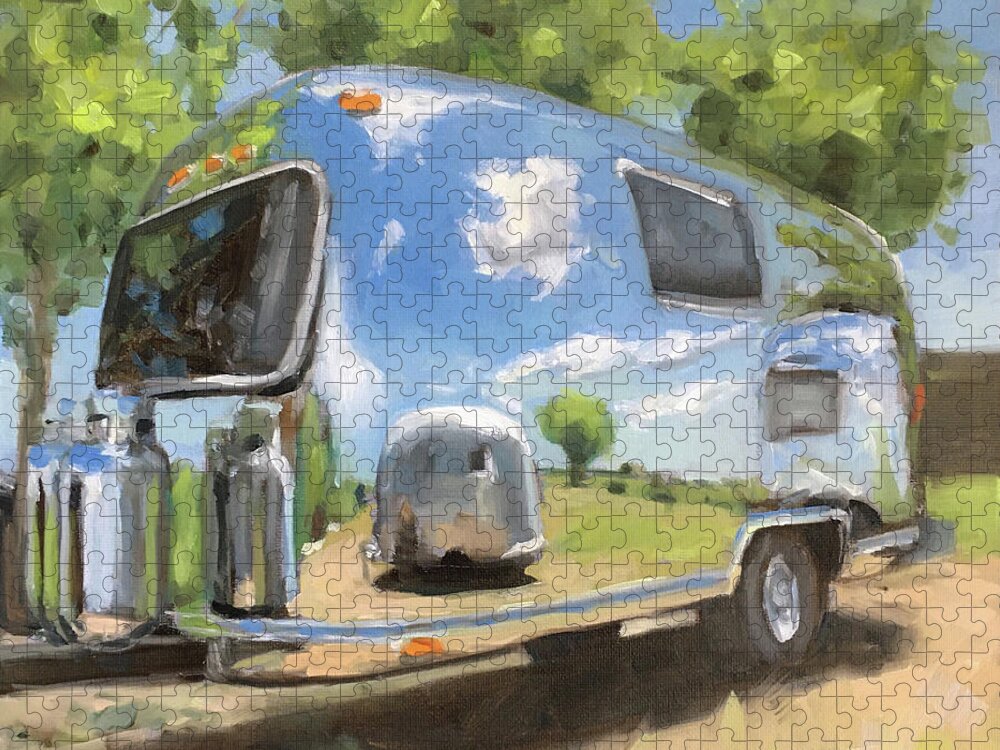 Airstream. Vintage Trailer Jigsaw Puzzle featuring the painting Reflections of Airstreams by Elizabeth Jose