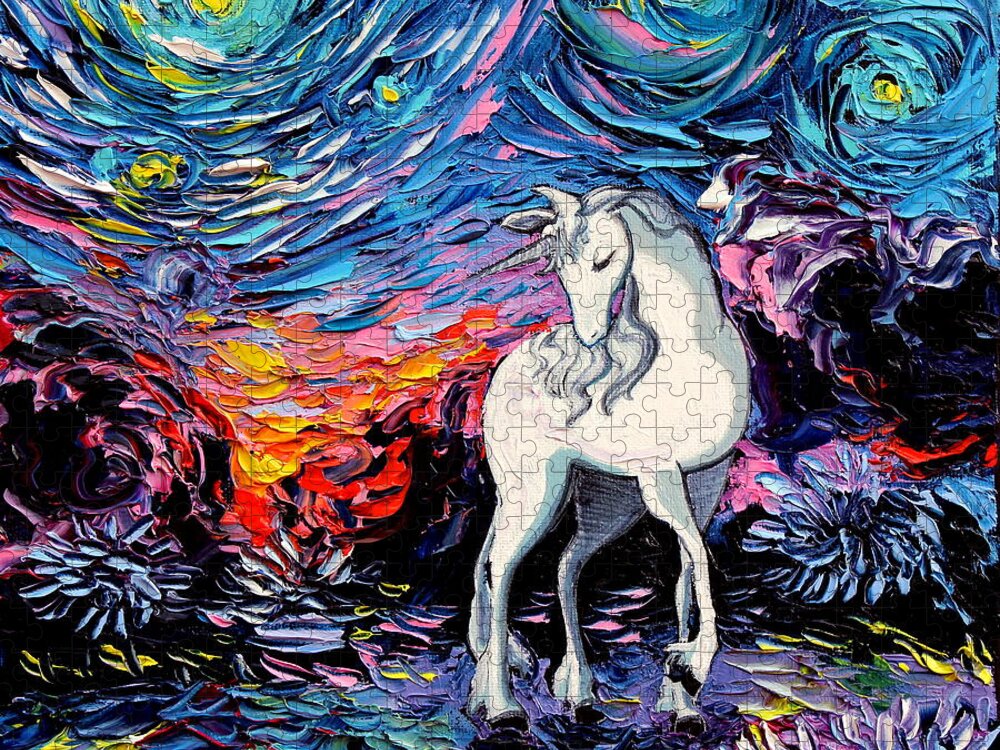Last Unicorn Jigsaw Puzzle featuring the painting Regret by Aja Trier