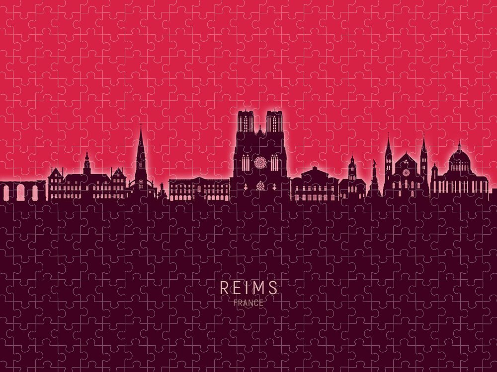 Reims Jigsaw Puzzle featuring the digital art Reims France Skyline #79 by Michael Tompsett