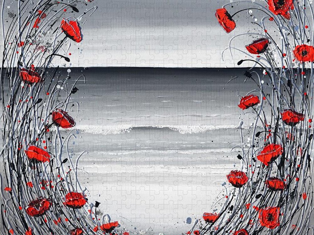 Red Poppies Jigsaw Puzzle featuring the painting Relax on the Beach by Amanda Dagg