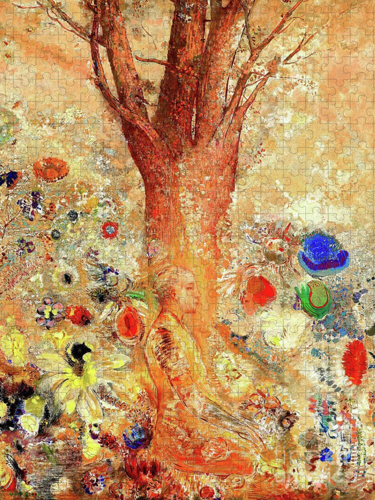 Wingsdomain Jigsaw Puzzle featuring the painting Remastered Art The Buddha by Odilon Redon 20220506 by Odilon Redon