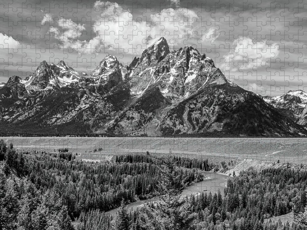Grand Tetons National Park Jigsaw Puzzle featuring the photograph Remembering Ansel Adams, Black and White by Marcy Wielfaert