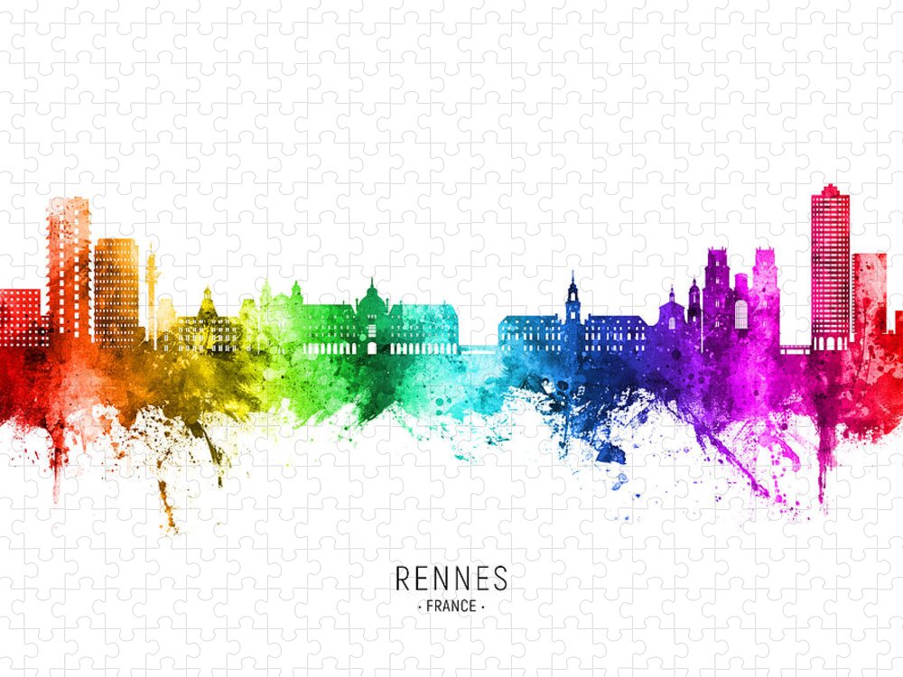 Rennes Jigsaw Puzzle featuring the digital art Rennes France Skyline #18 by Michael Tompsett