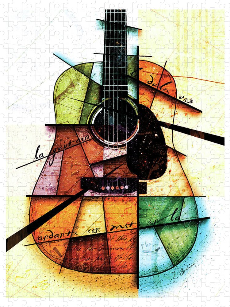 Guitar Jigsaw Puzzle featuring the digital art Resonancia En Colores by Gary Bodnar
