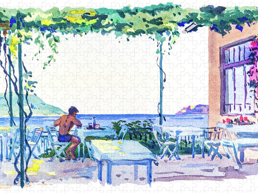 1930s Jigsaw Puzzle featuring the painting Restaurant at the seaside in Dalmatia, 1938 by Viktor Wallon-Hars