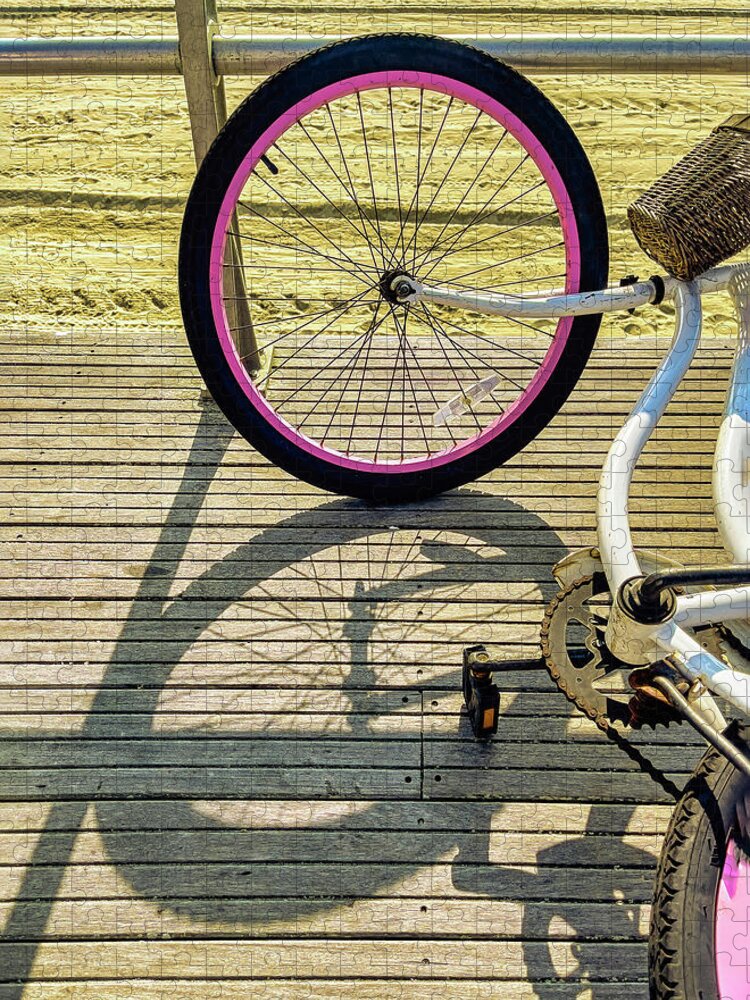 Bike Jigsaw Puzzle featuring the photograph Resting Bike And Shadows On Boardwalk by Gary Slawsky