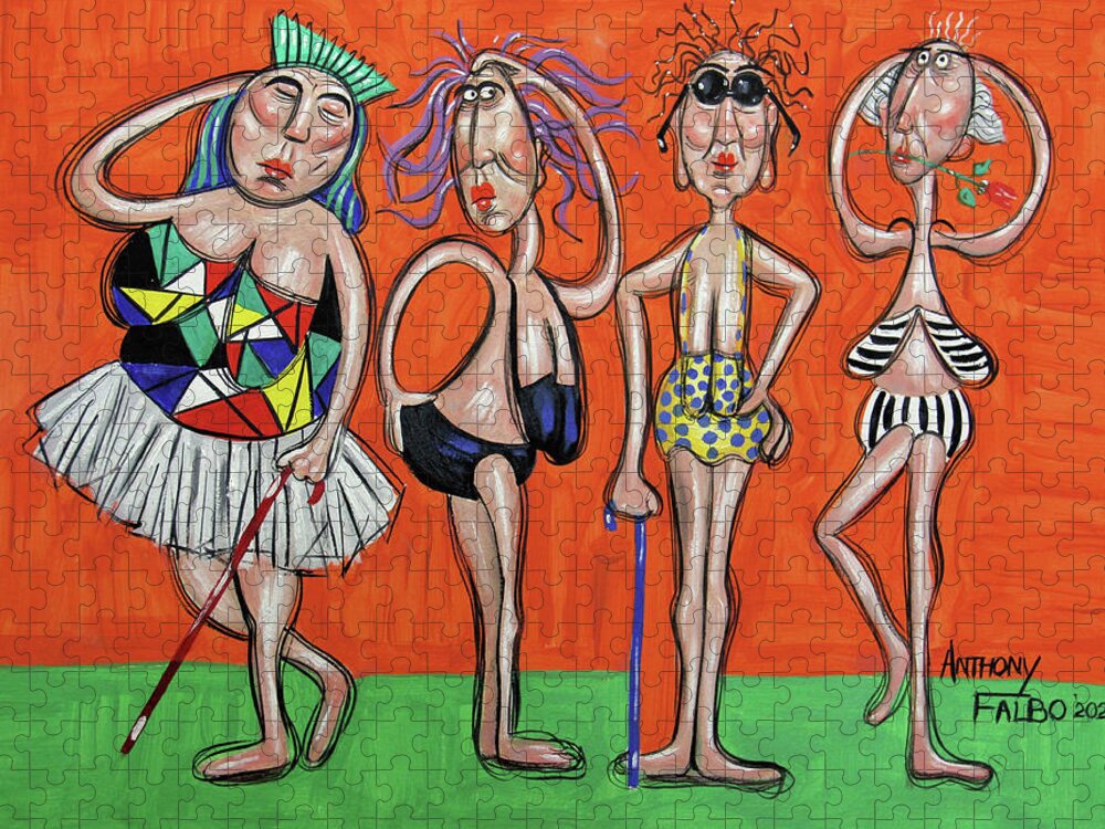Swimsuit Models Jigsaw Puzzle featuring the painting Retired Swimsuit Models by Anthony Falbo