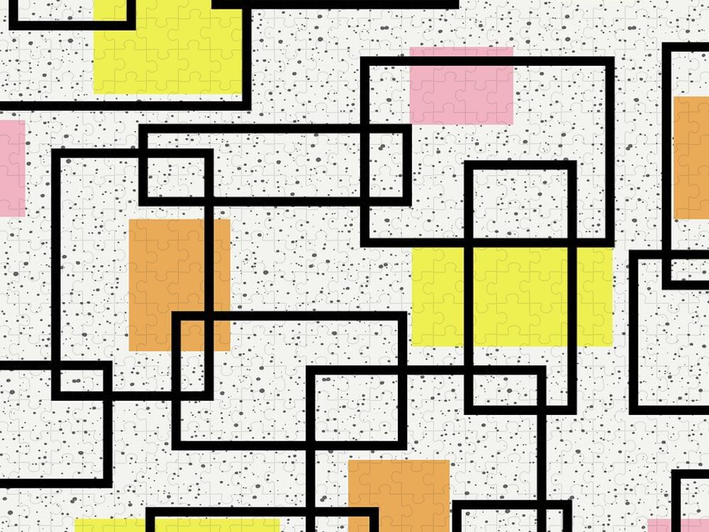 Mid Century Modern Jigsaw Puzzle featuring the digital art Retro Rectangles Fabric 2 by Donna Mibus