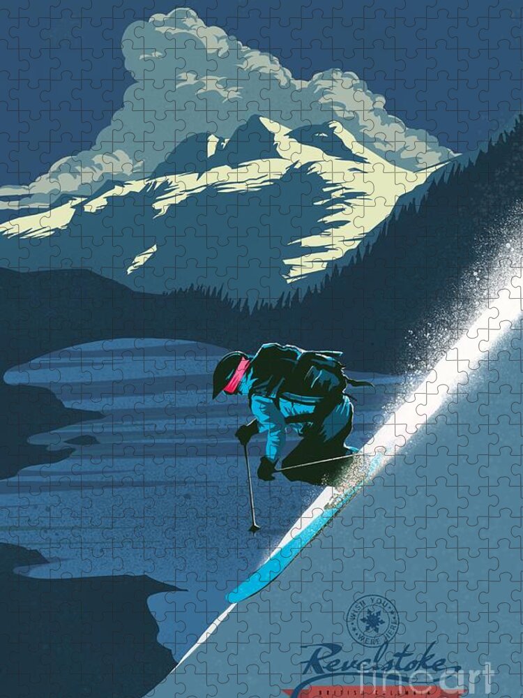 Revelstoke Jigsaw Puzzle featuring the painting Retro Revelstoke ski poster by Sassan Filsoof