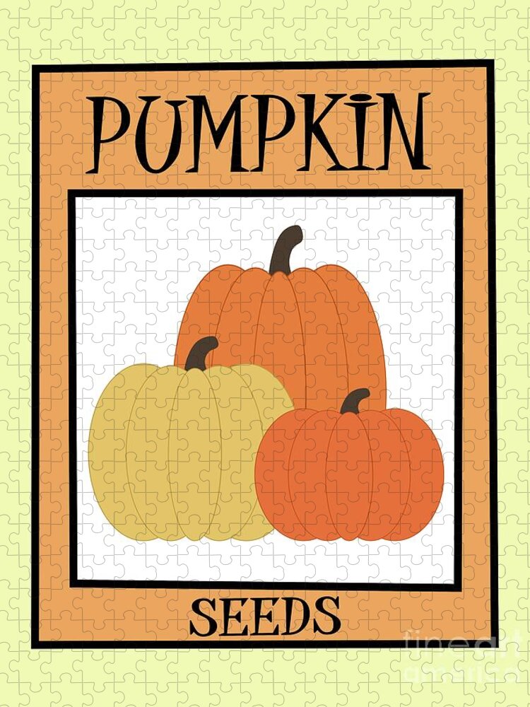 Retro Jigsaw Puzzle featuring the digital art Retro Seed Packet Pumpkin by Donna Mibus