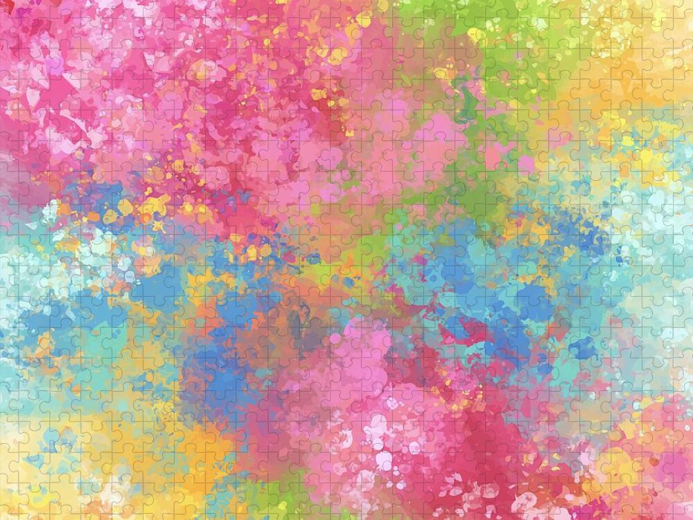 Colorful Jigsaw Puzzle featuring the digital art Revana - Artistic Colorful Abstract Carnival Splatter Watercolor Digital Art by Sambel Pedes