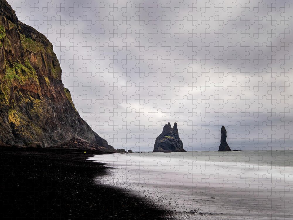 Reynisfjara Jigsaw Puzzle featuring the photograph Reynisfjara black sand beach in Iceland by Alexios Ntounas