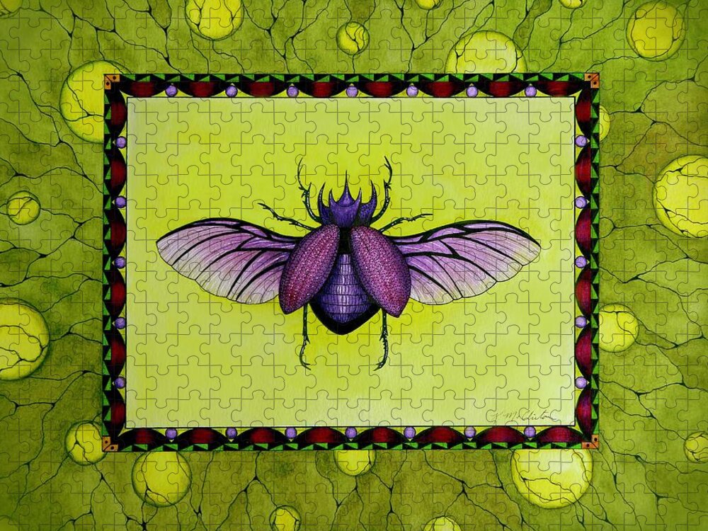 Kim Mcclinton Jigsaw Puzzle featuring the painting Rhino Beetle Wings by Kim McClinton