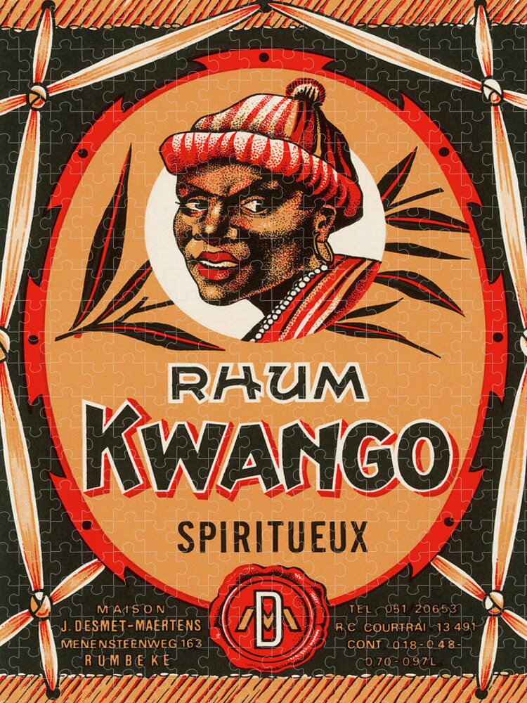 Vintage Jigsaw Puzzle featuring the drawing Rhum Kwango by Vintage Food Labels
