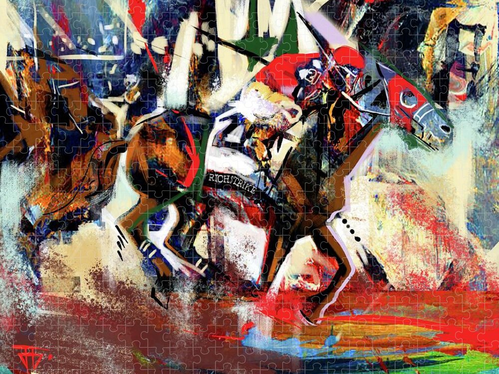 Kentucky Derby Jigsaw Puzzle featuring the painting Rich Strike by John Gholson