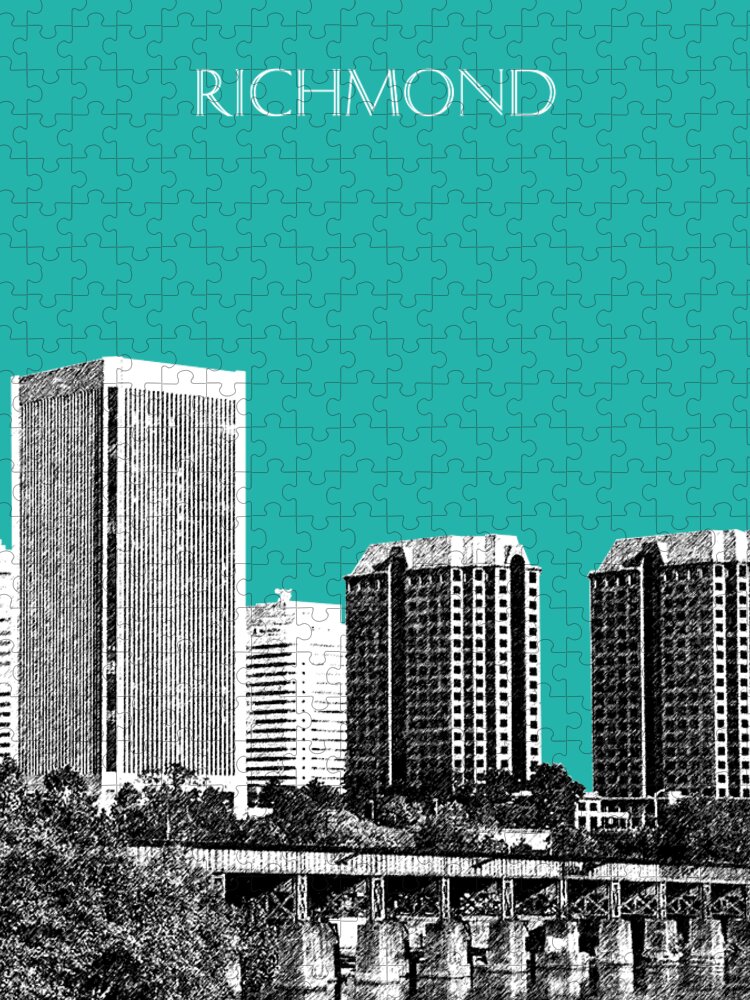 Architecture Jigsaw Puzzle featuring the digital art Richmond Skyline - Teal by DB Artist