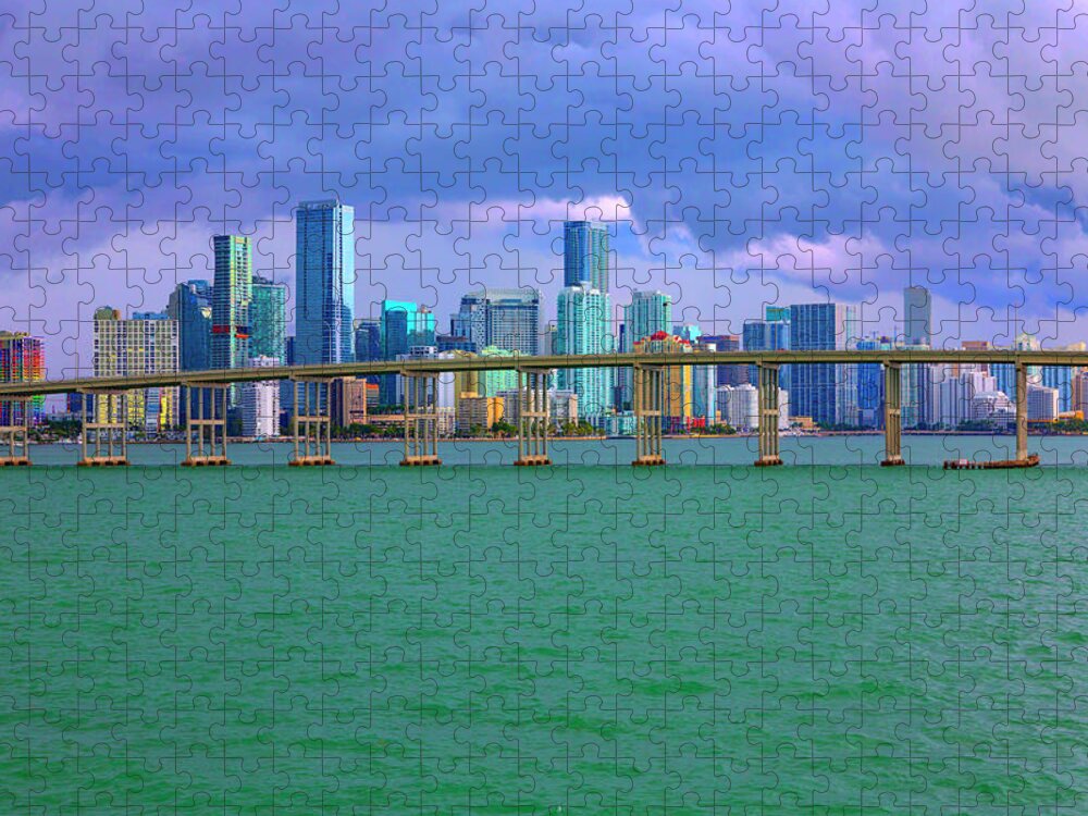 Rickenbacker Causeway Jigsaw Puzzle featuring the digital art Rickenbacker Causeway by SnapHappy Photos